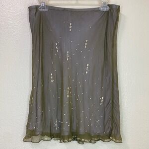 Rozae Nichols Gray 100% Silk Beaded Sequin Midi Skirt Size Large Y2K